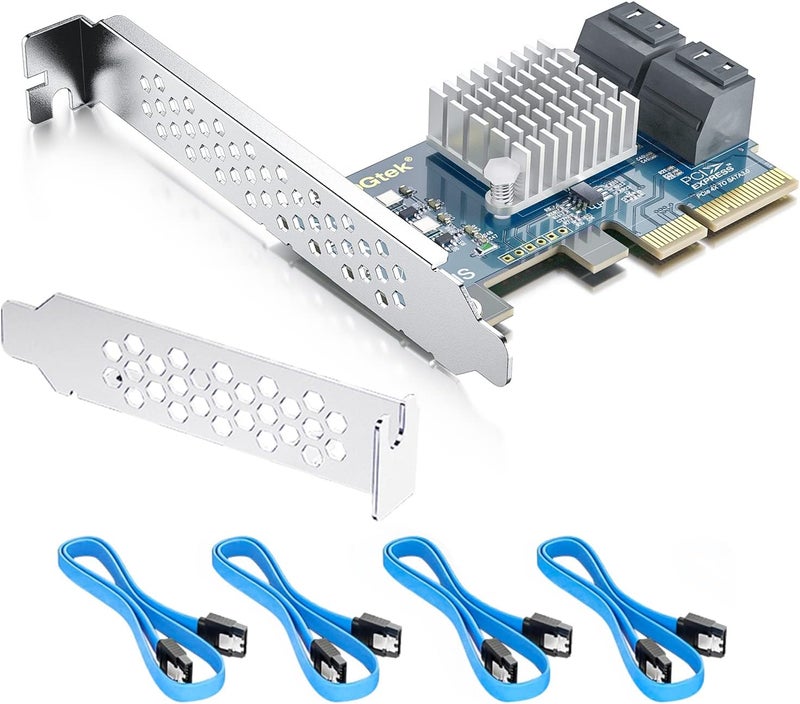 HYFIBER H!Fiber 4 Port PCIe SATA Card with 4 SATA Cables, 6Gbps SATA3.0 Expansion Card, X4, ASMedia ASM1164 chip, Support SSD and HDD, with Full Height and Low Profile Bracket - Image 1